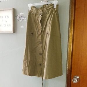 Forever 21 Olive Button-Front A-Line Skirt